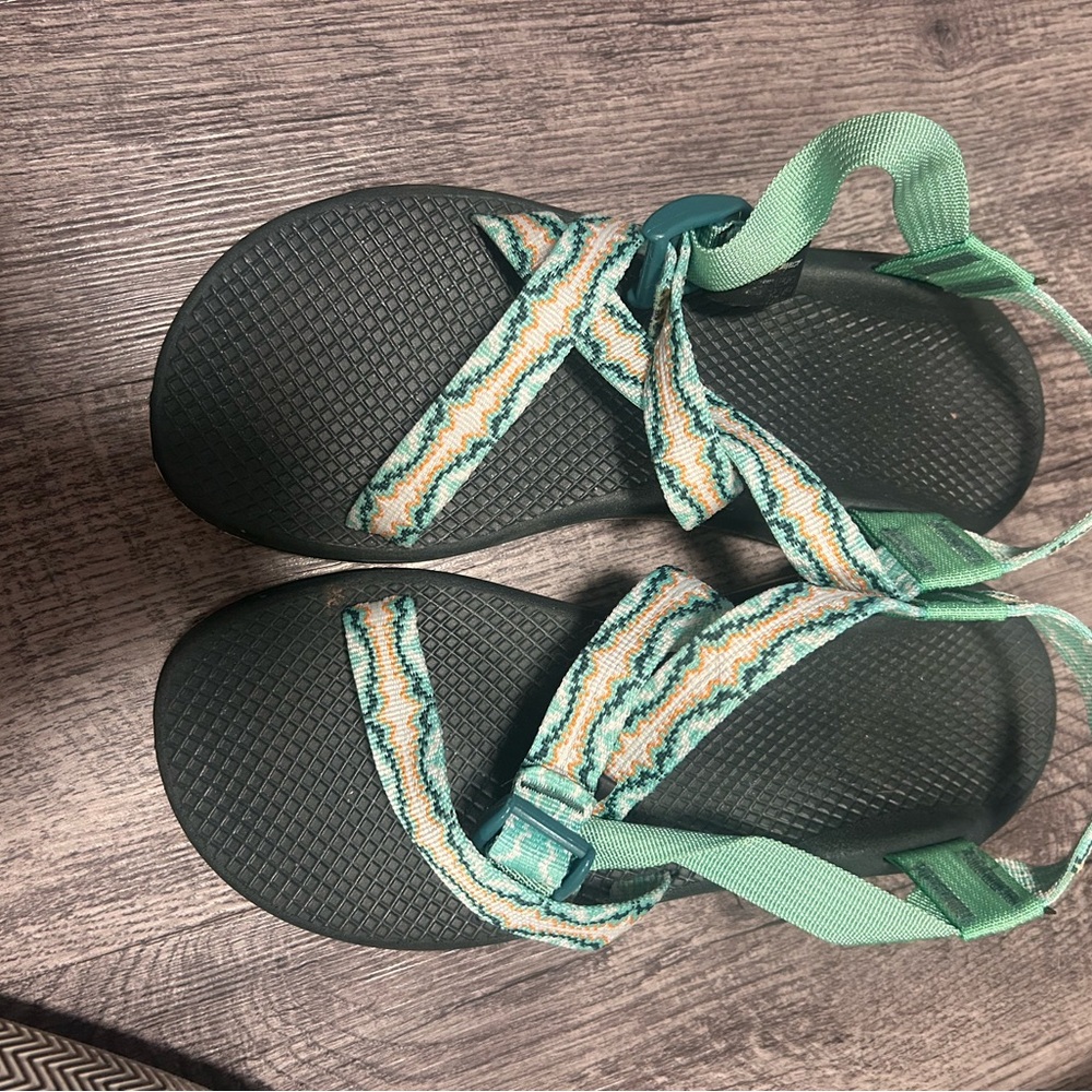 Chaco Women's Strappy Sandals in Black with Teal and Cream Accents